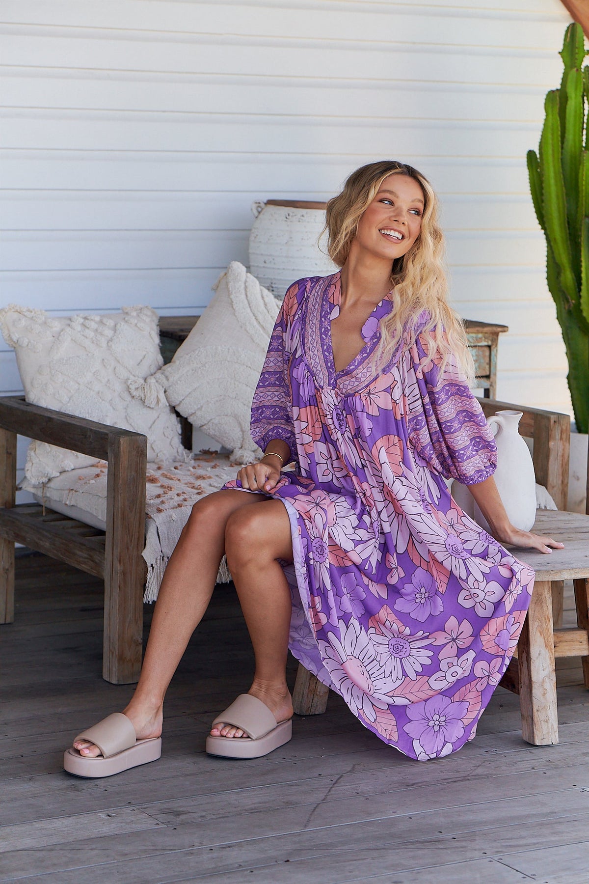 Boheme Midi Dress Purple Rain Print Kenzie Tenzie