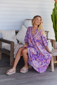 Boheme Midi Dress Purple Rain Print Kenzie Tenzie