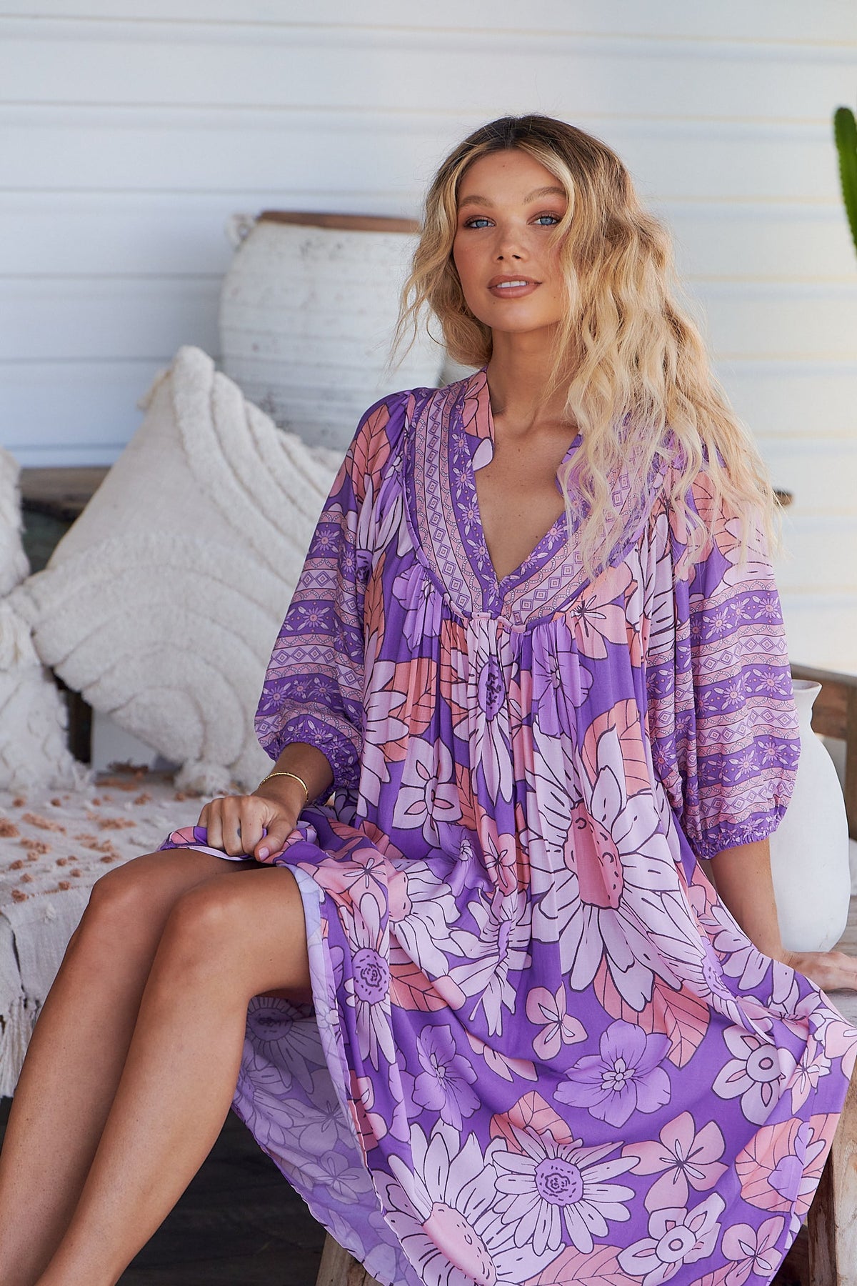 Boheme Midi Dress Purple Rain Print Kenzie Tenzie