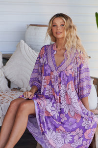 Boheme Midi Dress Purple Rain Print Kenzie Tenzie
