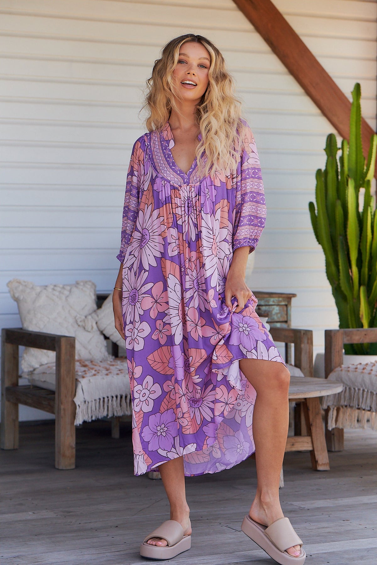 Boheme Midi Dress Purple Rain Print Kenzie Tenzie