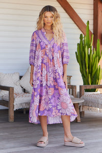 Boheme Midi Dress Purple Rain Print Kenzie Tenzie