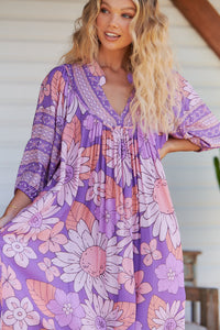 Boheme Midi Dress Purple Rain Print Kenzie Tenzie