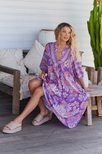 Boheme Midi Dress Purple Rain Print Kenzie Tenzie