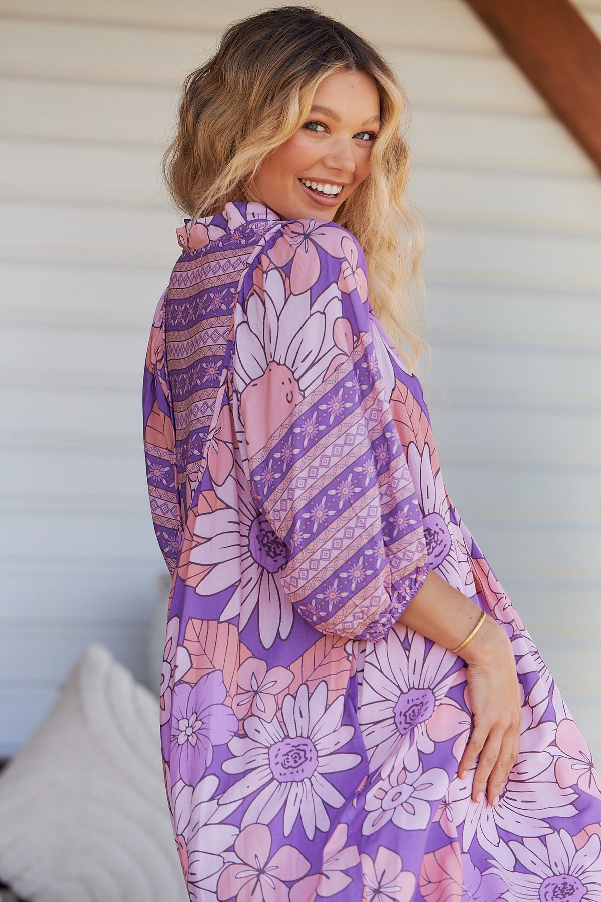 Boheme Midi Dress Purple Rain Print Kenzie Tenzie
