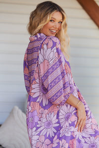 Boheme Midi Dress Purple Rain Print Kenzie Tenzie