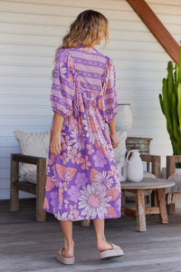 Boheme Midi Dress Purple Rain Print Kenzie Tenzie