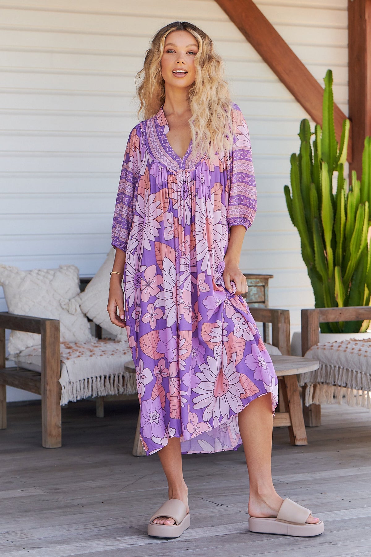 Boheme Midi Dress Purple Rain Print Kenzie Tenzie