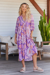 Boheme Midi Dress Purple Rain Print Kenzie Tenzie