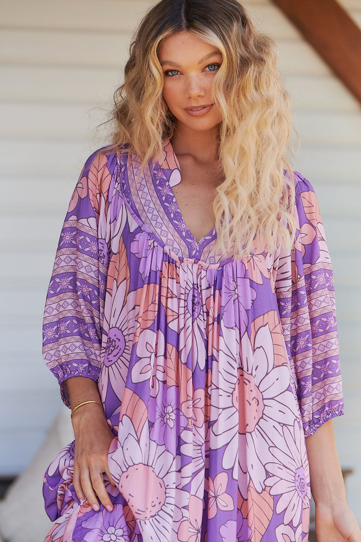 Boheme Midi Dress Purple Rain Print Kenzie Tenzie