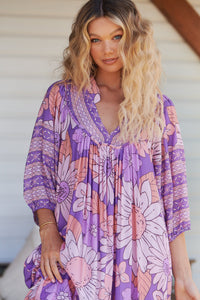 Boheme Midi Dress Purple Rain Print Kenzie Tenzie