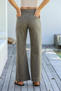 Indiana Stretch Wide Leg Belted Jean ~ Khaki