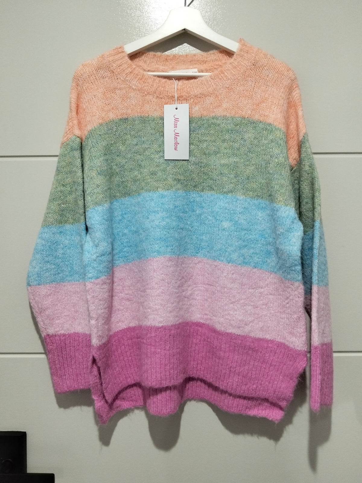 Cali Stripe Knit – flat lay front view showing stripe detail