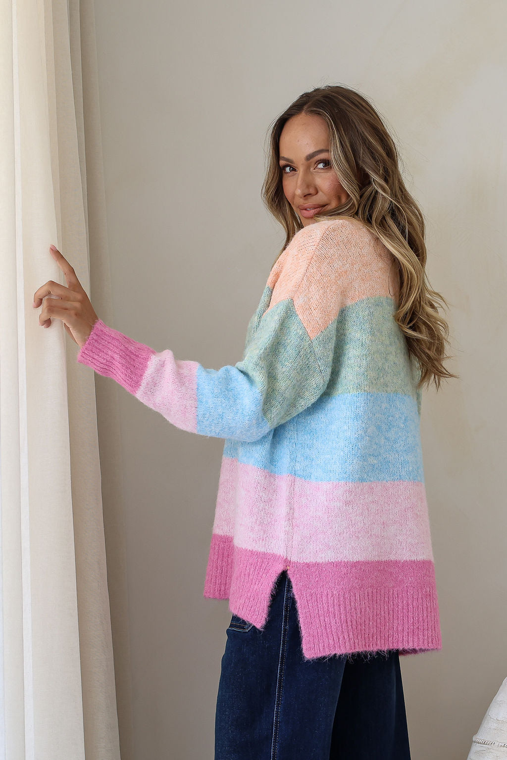 Cali Stripe Knit – model side view