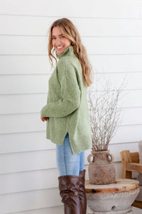 Canyon Roll Neck Knit Jumper Marled Avocado Kenzie Tenzie