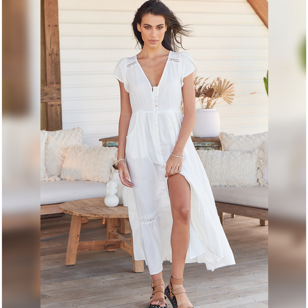 Carmen Maxi Dress White Poppy Kenzie Tenzie