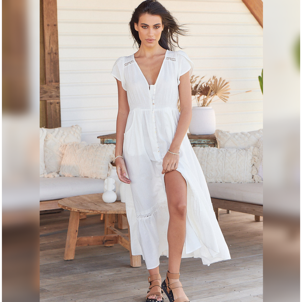 Carmen Maxi Dress White Poppy Kenzie Tenzie