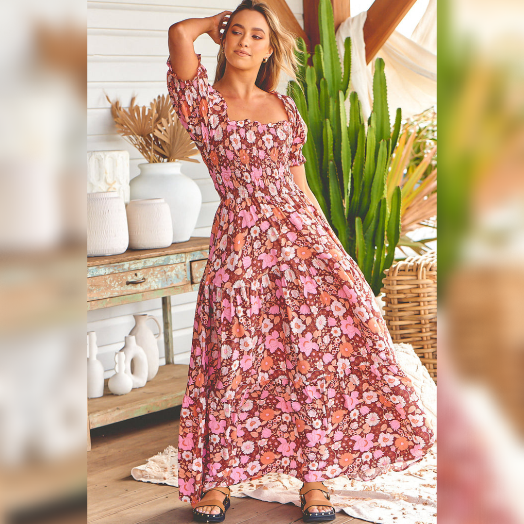 Claudette Maxi Dress Pixie print Kenzie Tenzie