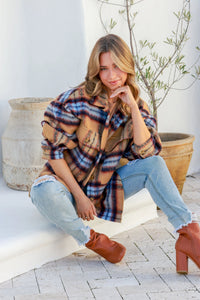 Coco Lux Shacket Caramel check Kenzie Tenzie