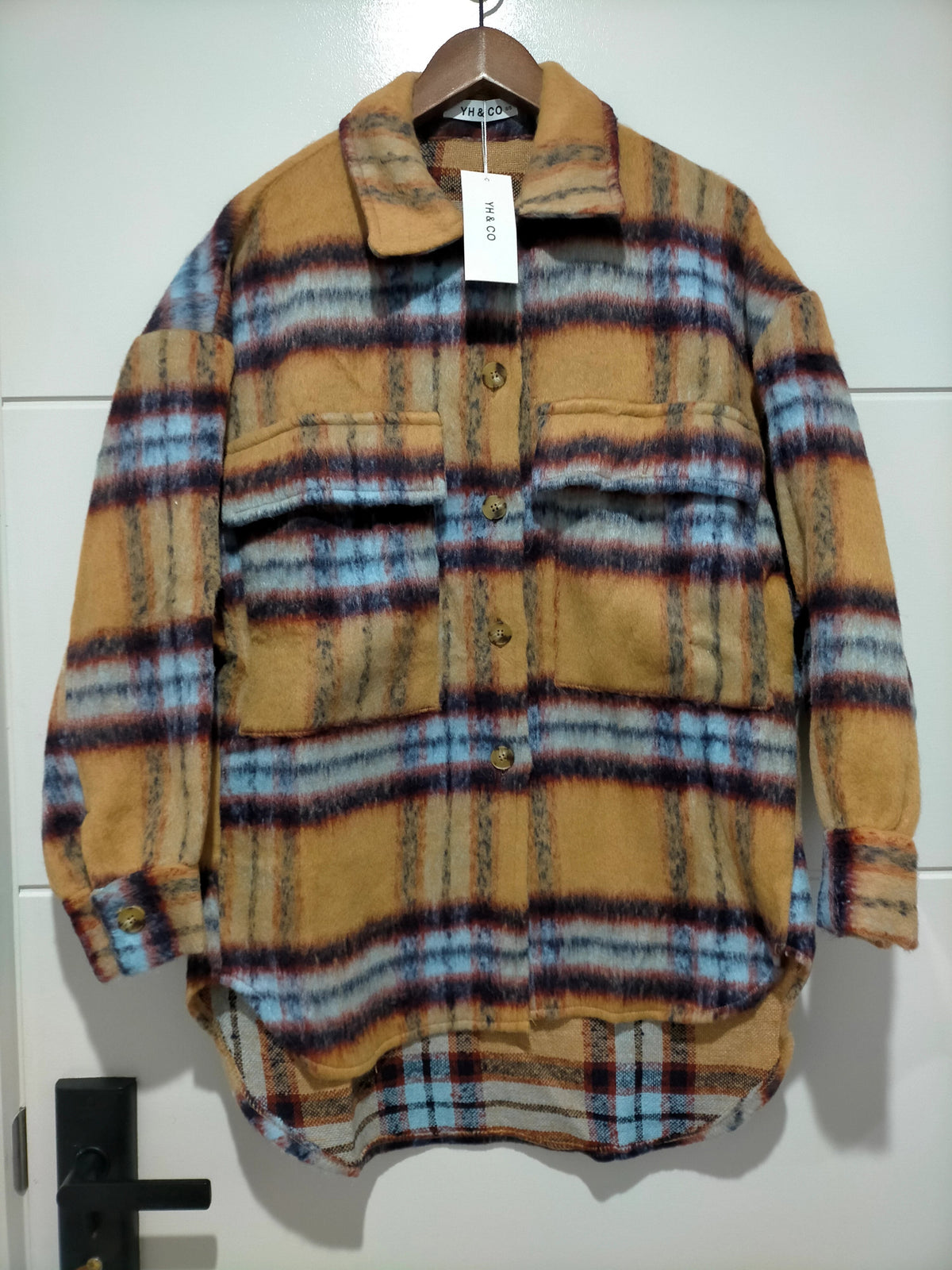 Coco Lux Shacket Caramel check Kenzie Tenzie