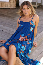 Cognac Maxi Dress Floral Carnival print