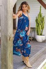 Cognac Maxi Dress Floral Carnival print
