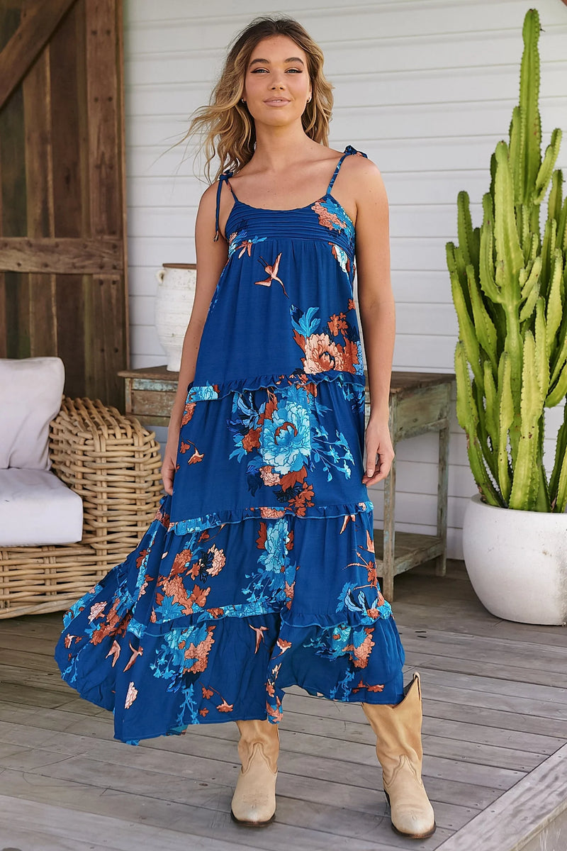 Cognac Maxi Dress Floral Carnival print