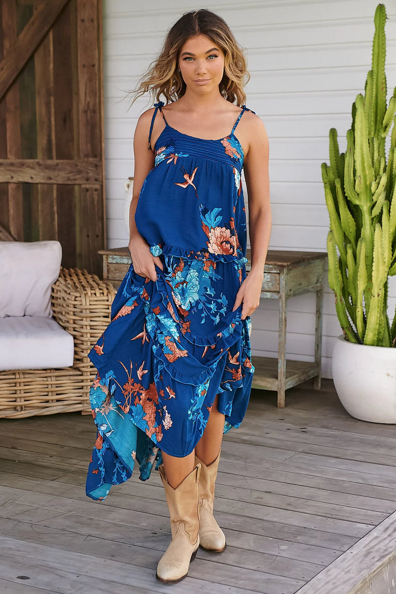 Cognac Maxi Dress Floral Carnival print