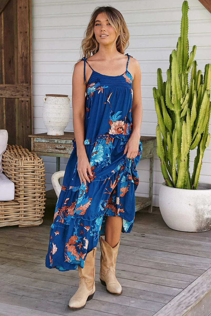 Cognac Maxi Dress Floral Carnival print