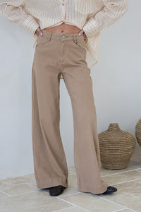 Brownstone Straight Leg Flare Jeans warm beige by Country Denim – model shot of jeans