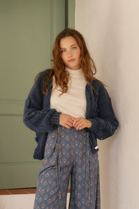 Jaase Cozy Knit Cardi Floral navy blue – model front shot
