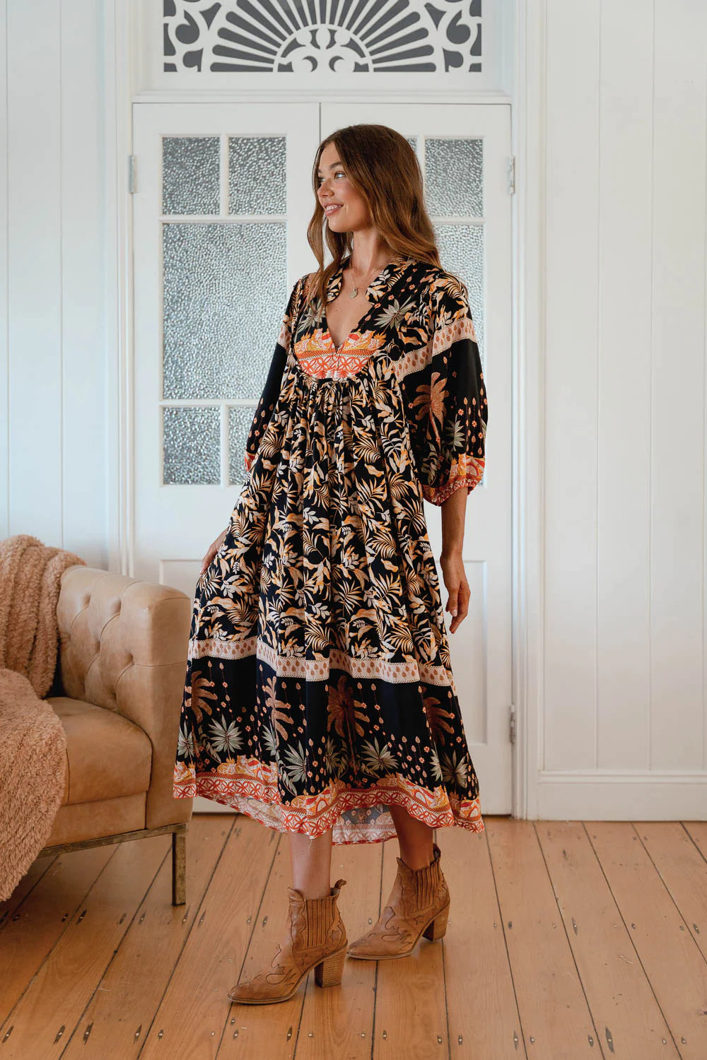 Boheme Midi Dress ~ Jardin Print