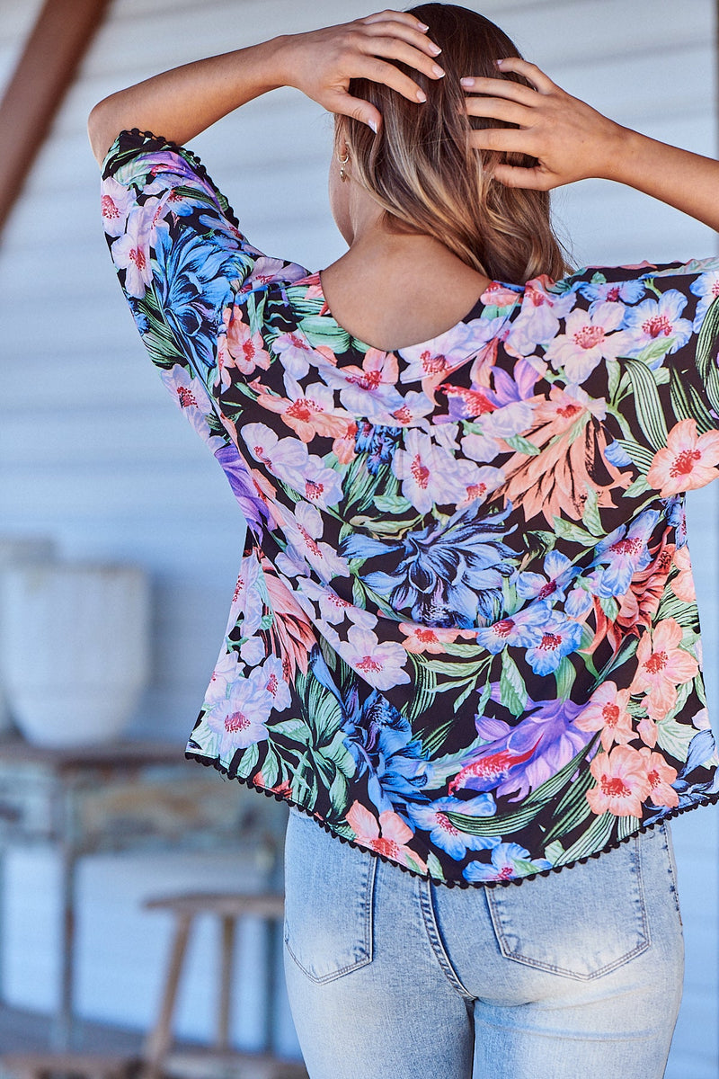 Gabriella Top Midnight Tropics Print Kenzie Tenzie