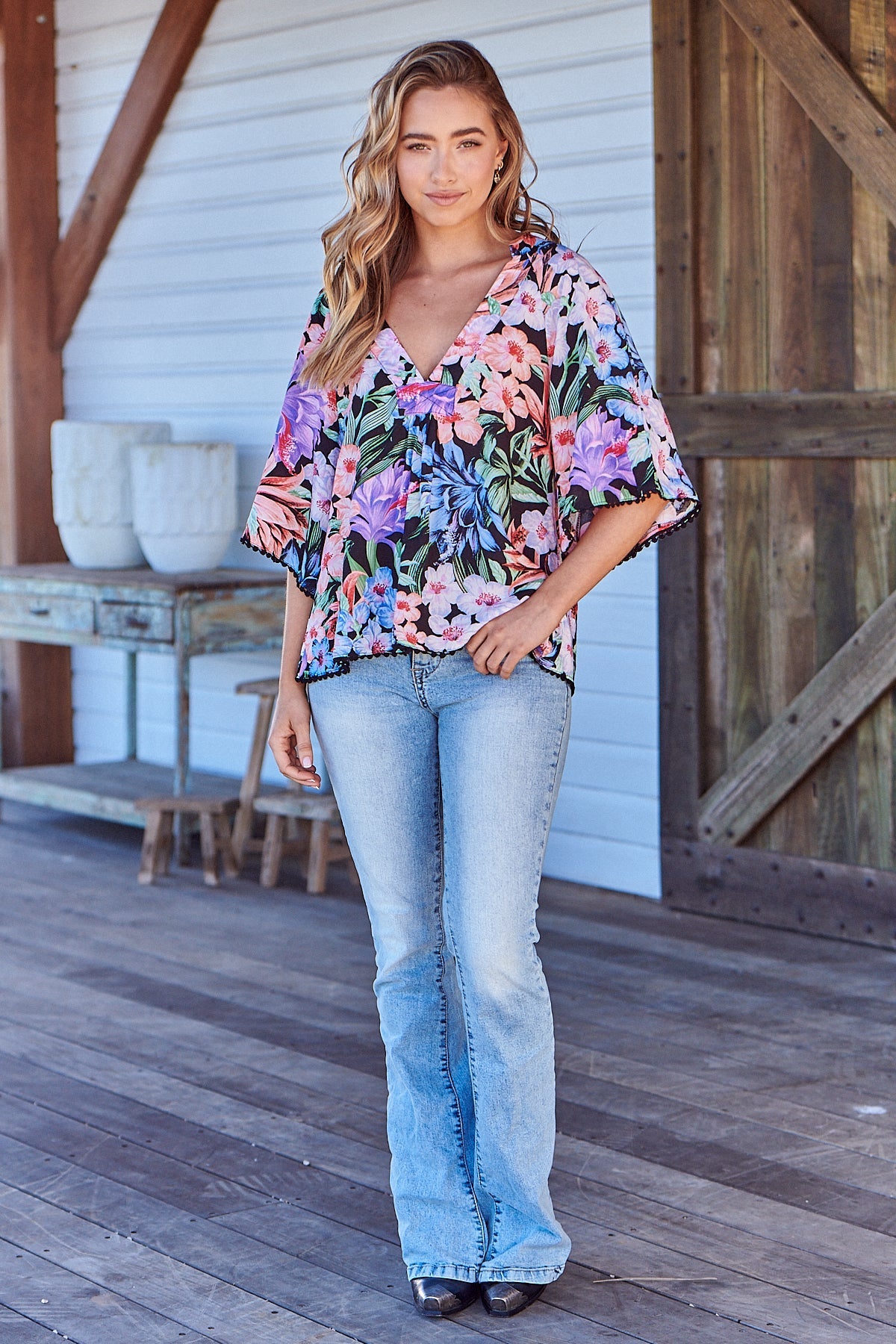 Gabriella Top Midnight Tropics Print Kenzie Tenzie