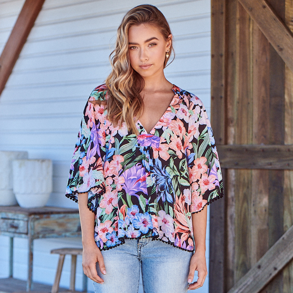 Gabriella Top Midnight Tropics Print Kenzie Tenzie