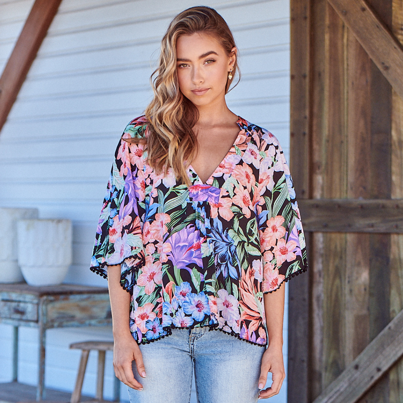 Gabriella Top Midnight Tropics Print by Jaase – Kenzie Tenzie