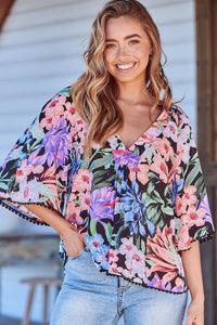 Gabriella Top Midnight Tropics Print Kenzie Tenzie