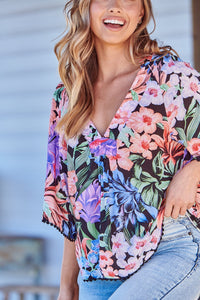 Gabriella Top Midnight Tropics Print Kenzie Tenzie
