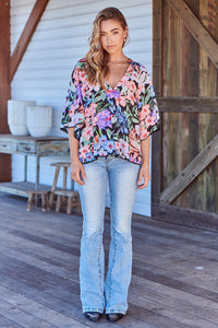 Gabriella Top Midnight Tropics Print Kenzie Tenzie