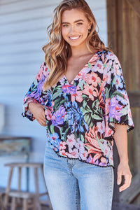 Gabriella Top Midnight Tropics Print Kenzie Tenzie