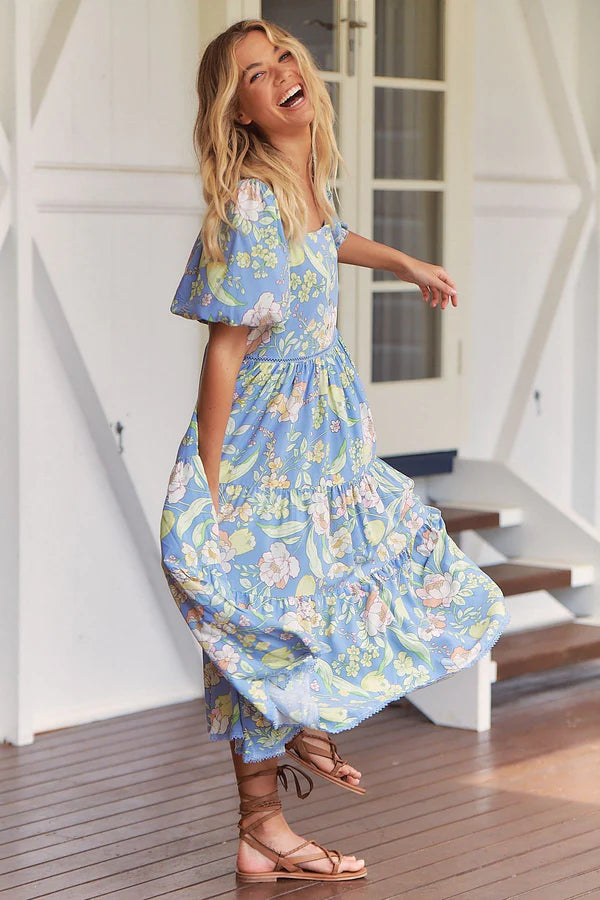 Rosella Midi Dress Blue Dusk print