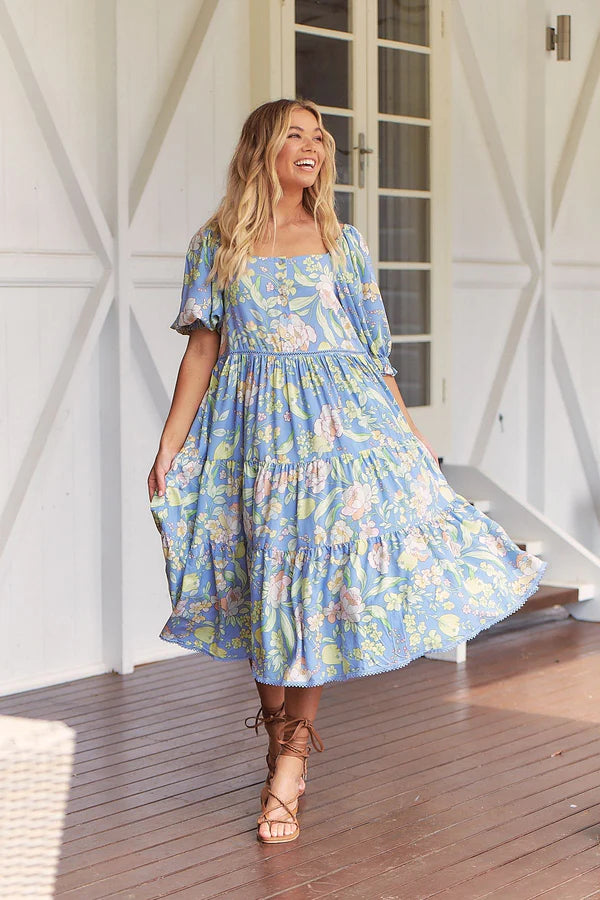 Rosella Midi Dress Blue Dusk print