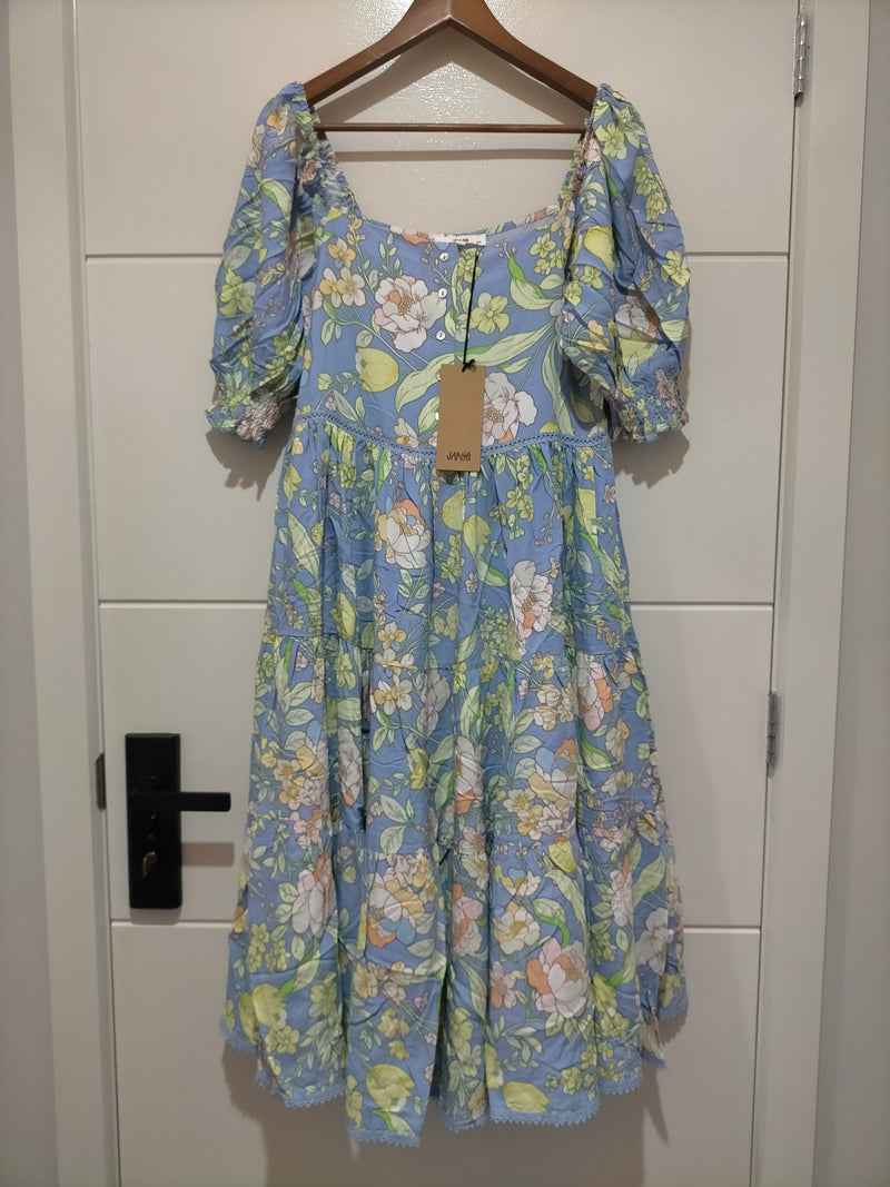 Rosella Midi Dress Blue Dusk print