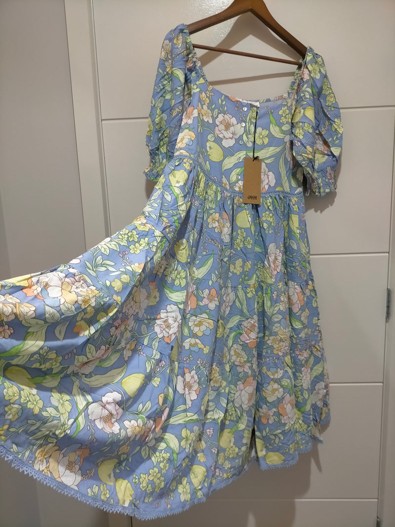 Rosella Midi Dress Blue Dusk print