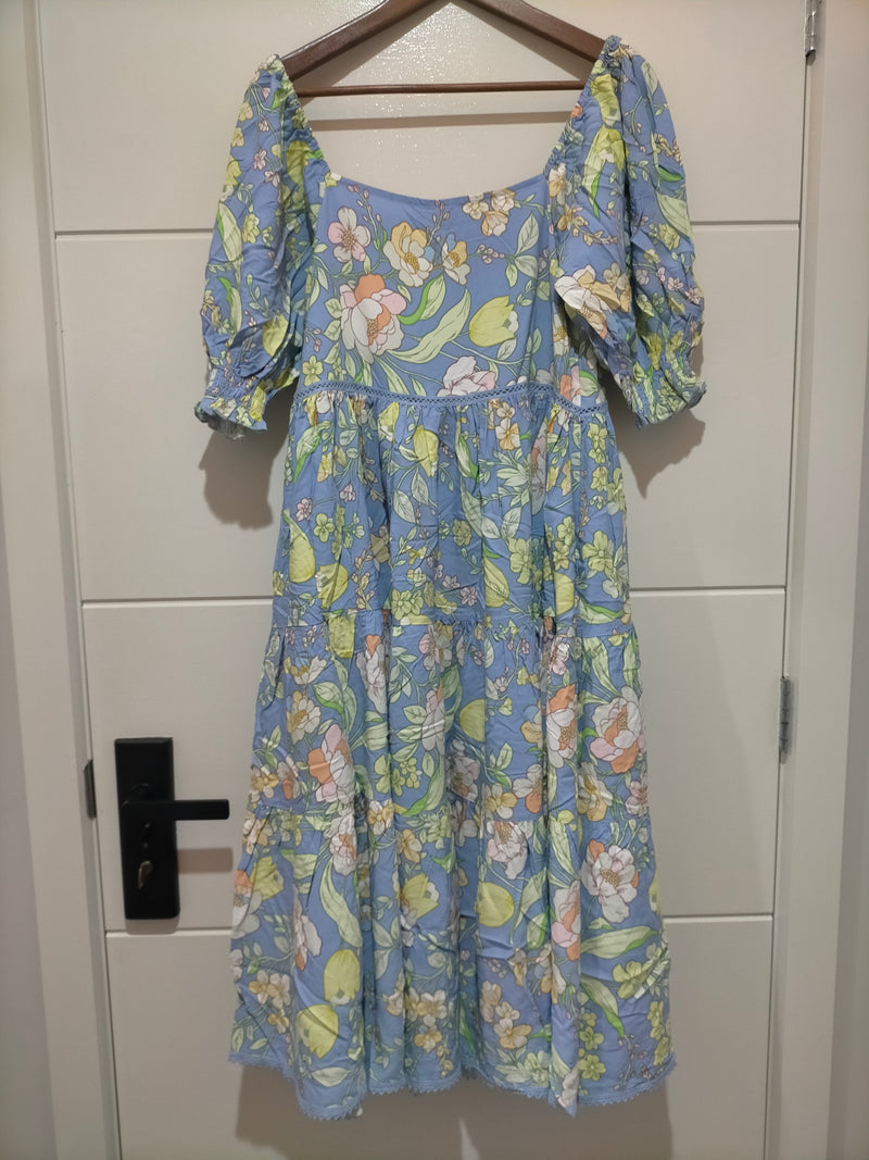 Rosella Midi Dress Blue Dusk print