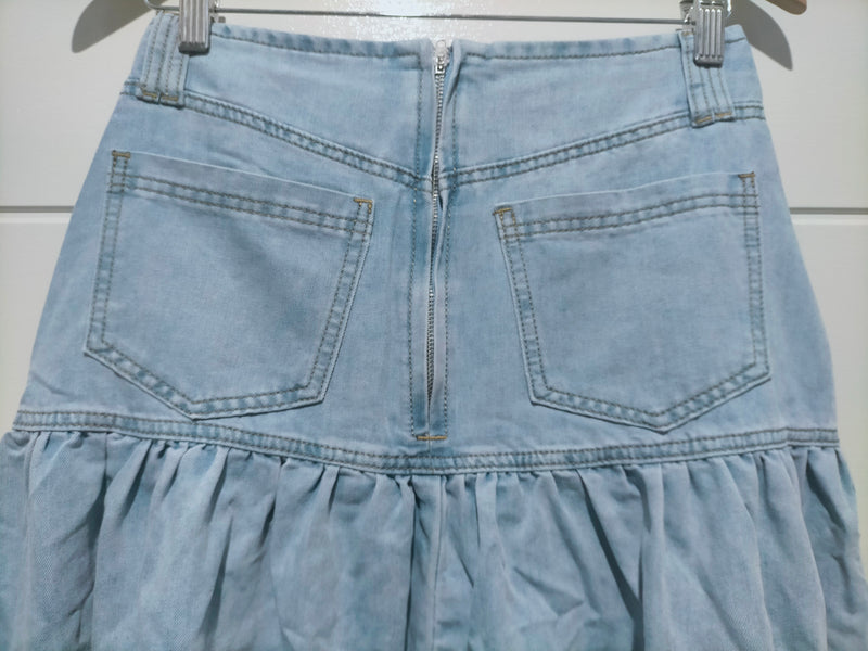 London Denim Button Front Maxi Skirt Light Blue