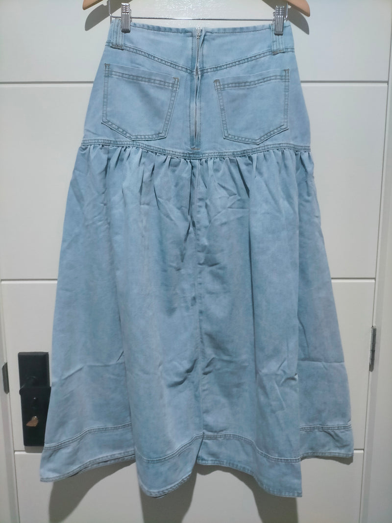 London Denim Button Front Maxi Skirt Light Blue
