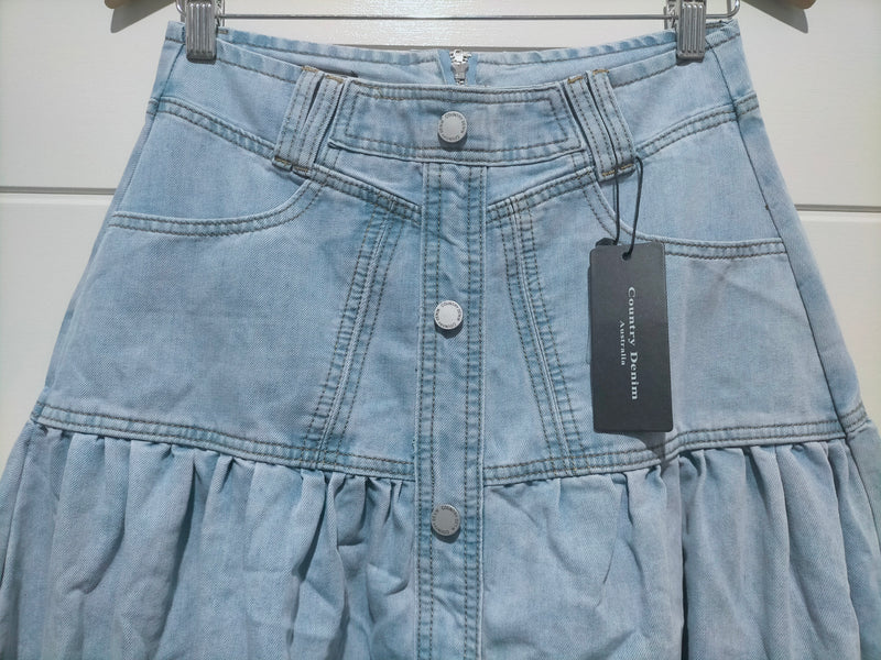 London Denim Button Front Maxi Skirt Light Blue