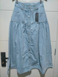 London Denim Button Front Maxi Skirt ~ Light Blue