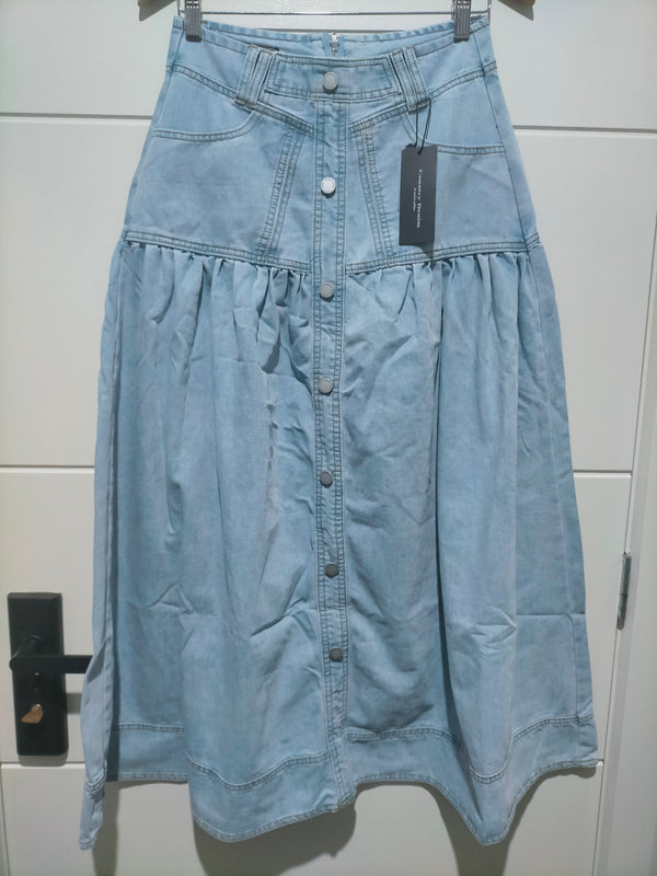 London Denim Button Front Maxi Skirt ~ Light Blue